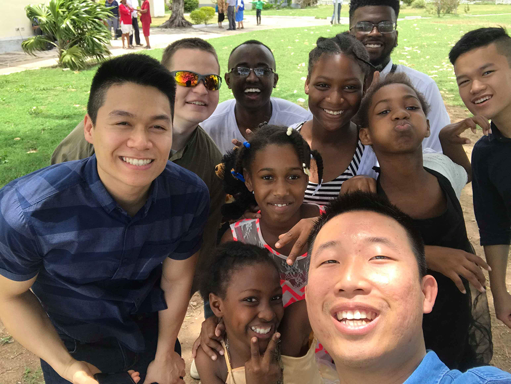 Selfie with local kids in Jamaica
