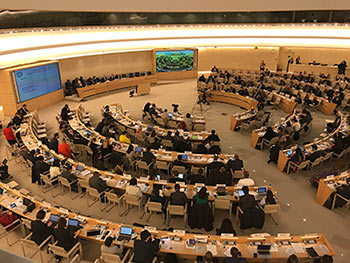 Overhead photo of the United Nations in session