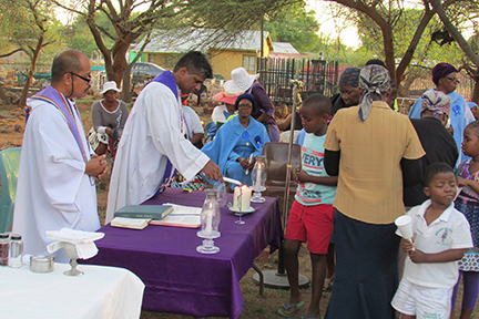 Fr. Shiju Paul celebrates Mass in a primative setting